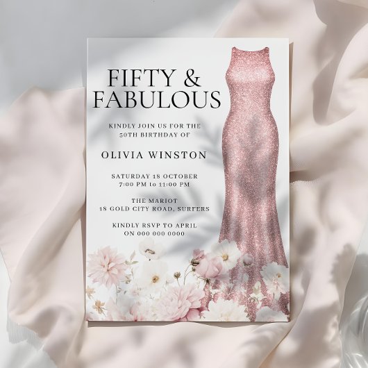 スパークルバラ金ゴールドドレス赤面フローラ50th誕生日 招待状