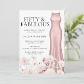 スパークルバラ金ゴールドドレス赤面フローラ50th誕生日 招待状 (スタンド正面)