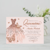 スパークルバラ金ゴールドバタフライドレスキンセアニェラ 箔招待状 (立ち正面)