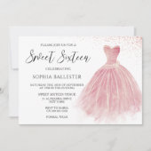 スパークルバラ金ゴールド赤面ガウンスウィート16パーティー 招待状 (正面)