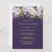 スパークルパープルフローラ引っ越し祝いパーティーパーティー招待状 招待状 (正面)