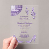 スパークルヒールとパープルディスコボールスウィート16 アクリル招待状 (インサイチュ (ポータブル))