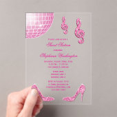 スパークルヒールとピンクディスコボールスウィート16 アクリル招待状 (インサイチュ (ポータブル))