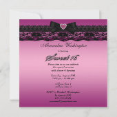 スパークルヒールとブラックレースピンクスイート16 招待状 (裏面)