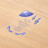 スパークルヒールとブルーディスコボールスウィート16 アクリル招待状 (レイダウン)