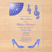 スパークルヒールとブルーディスコボールスウィート16 アクリル招待状 (正面)