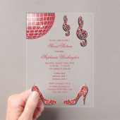 スパークルヒールとレッドディスコボールスウィート16 アクリル招待状 (インサイチュ (ポータブル))