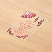 スパークルヒールとレッドディスコボールスウィート16 アクリル招待状 (レイダウン)