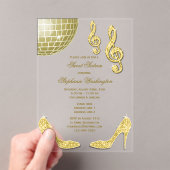 スパークルヒールと金ゴールドディスコボールスウィート16 アクリル招待状 (インサイチュ (ポータブル))