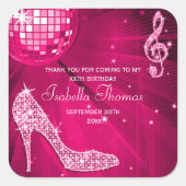 スパークルヒールズピンクディスコボール誕生日ありがとう スクエアシール (正面)