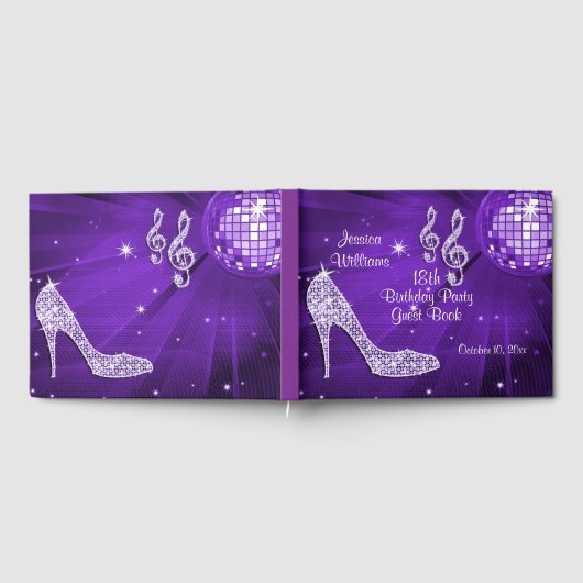 スパークルヒールトパープルディスコボール誕生日 ゲストブック (全面)