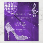 スパークルヒールトパープルディスコボール誕生日 ワインラベル (シングルラベル)