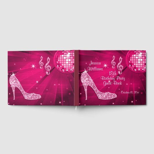 スパークルヒールトピンクディスコボール誕生日 ゲストブック (全面)