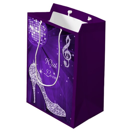 スパークルヒール紫ディスコボール誕生日ありがとう ミディアムペーパーバッグ