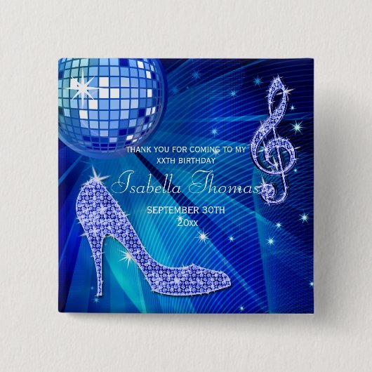スパークルヒール青ディスコボール誕生日ありがとう 缶バッジ (正面)