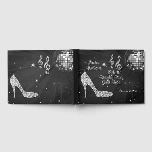 スパークルヒール黒ディスコボール誕生日 ゲストブック (全面)