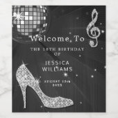 スパークルヒール黒ディスコボール誕生日 ワインラベル (シングルラベル)