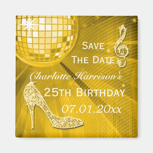 スパークルヒール25歳の誕生日Save The Date マグネット (正面)
