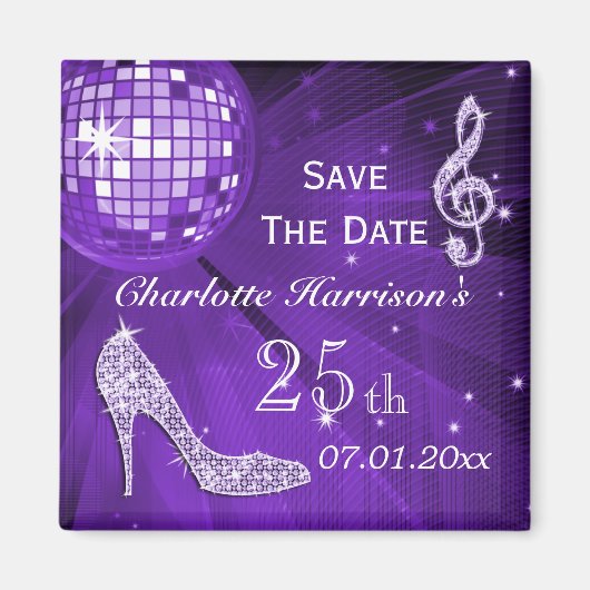 スパークルヒール25歳の誕生日Save The Date マグネット (正面)