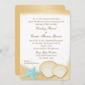 スパークルビーチシーシェルアクアと金ゴールド結婚ズ 招待状 (正面/裏面)