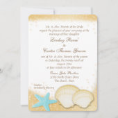 スパークルビーチシーシェルアクアと金ゴールド結婚ズ 招待状 (正面)