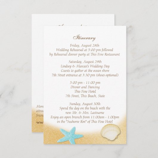 スパークルビーチシーシェルアクア結婚ズインディナーリー エンクロージャーカード (正面/裏面)