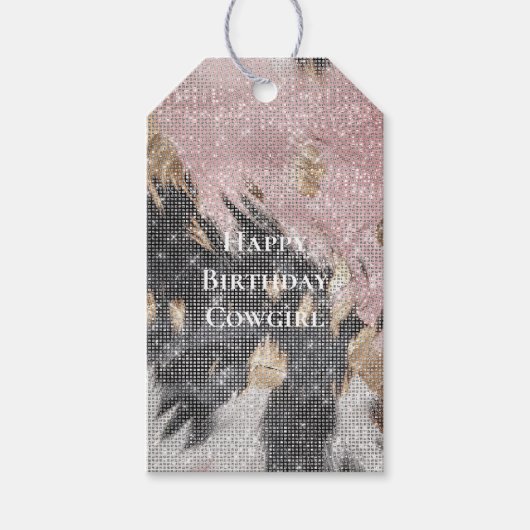 スパークルピガーリーックブラック金ゴールド女性のカーボーイ牛革 ギフトタグ (正面)