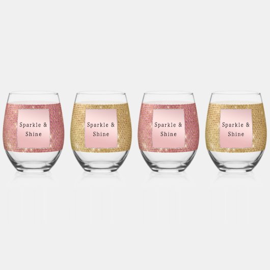 スパークルピンクと金ゴールドグラム ステムなしワイングラス (裏面)