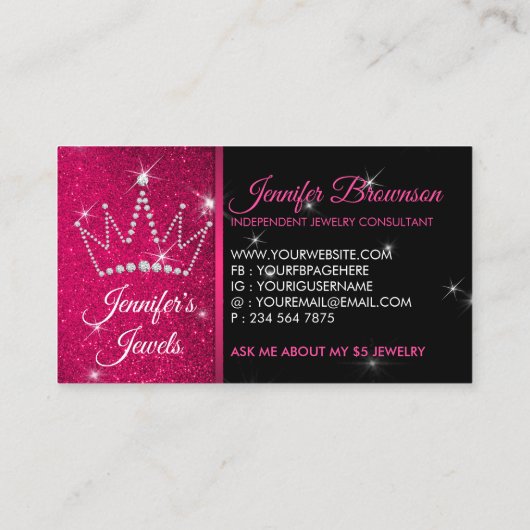 スパークルピンククラウンジュエリーアクセサリー 名刺 (裏面)