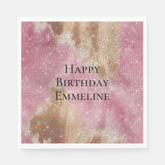スパークルピンククリーム金ゴールド女性のカーボーイ牛革誕生日 スタンダードランチョンナプキン (正面)