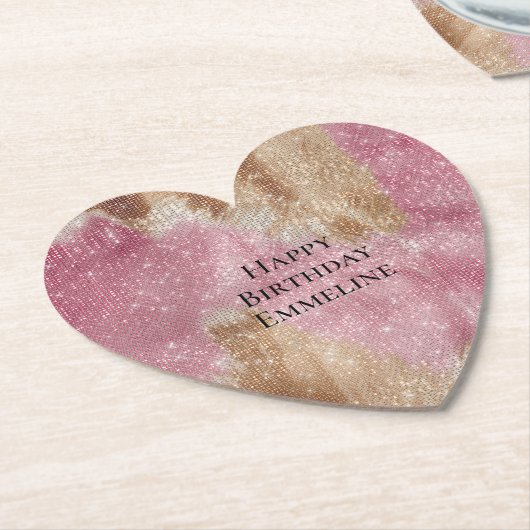 スパークルピンククリーム金ゴールド女性のカーボーイ牛革誕生日 ペーパーコースター (アングル)