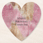 スパークルピンククリーム金ゴールド女性のカーボーイ牛革誕生日 ペーパーコースター (正面)