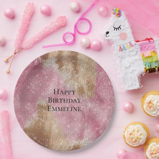 スパークルピンククリーム金ゴールド女性のカーボーイ牛革誕生日 ペーパープレート (パーティー)