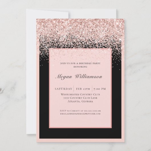 スパークルピンクグリッターフィフティアンドファブラス誕生日 招待状 (裏面)
