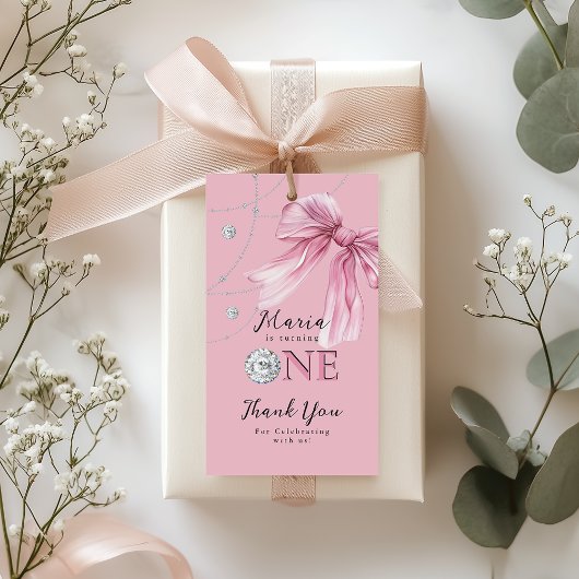 スパークルピンクコケットボウ1st ギフトタグ