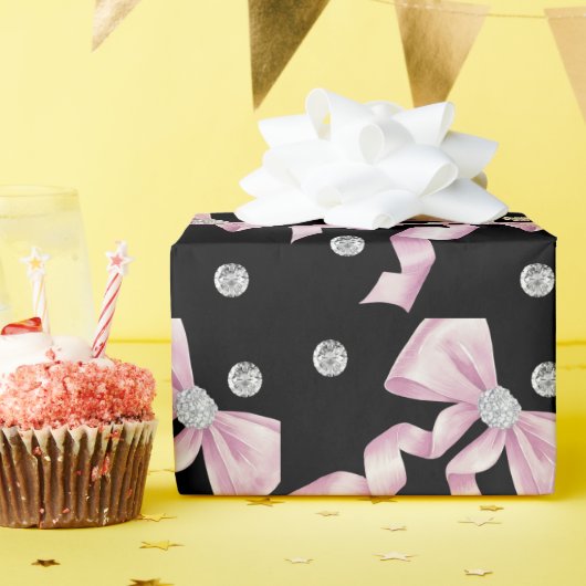 スパークルピンクコケットボウ1st ラッピングペーパー (誕生日パーティー)