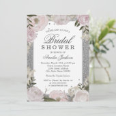 スパークルピンクシルバーフローラブライダルシャワー 招待状 (スタンド正面)