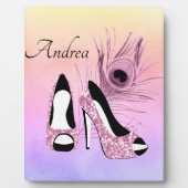 スパークルピンクパンプファンシーパーソナライズされたス フォトプラーク (正面)