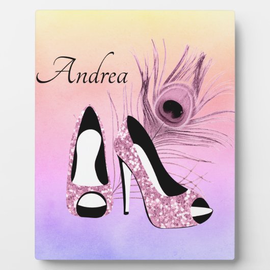 スパークルピンクパンプファンシーパーソナライズされたス フォトプラーク (正面)