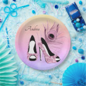 スパークルピンクパンプファンシーパーソナライズされたス ペーパープレート (パーティー)