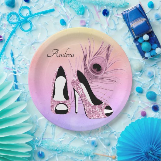 スパークルピンクパンプファンシーパーソナライズされたス ペーパープレート (パーティー)