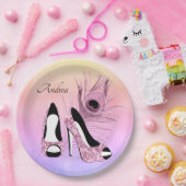 スパークルピンクパンプファンシーパーソナライズされたス ペーパープレート (パーティー)