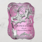 スパークルピンクマスカレードキンセアニェラ誕生日 招待状 (正面/裏面)