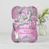 スパークルピンクマスカレードキンセアニェラ誕生日 招待状 (スタンド正面)