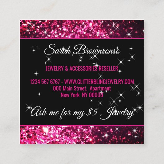 スパークルピンクリッツグラムきらきら光る スクエア名刺 (裏面)