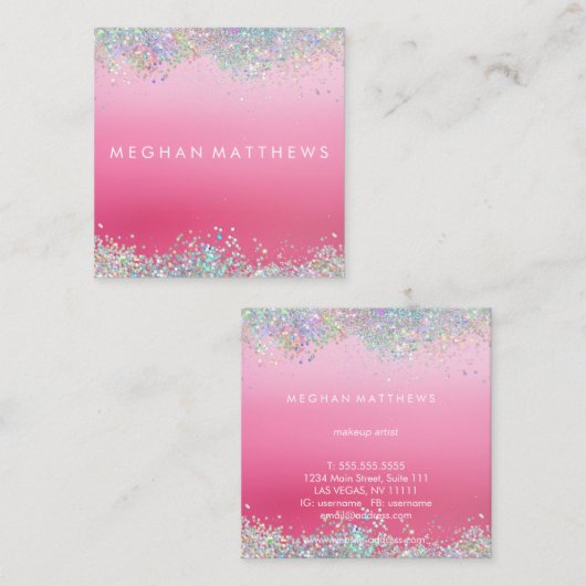 スパークルピンク美しいスタイリストスクエアビジネスカード スクエア名刺 (正面/裏面)