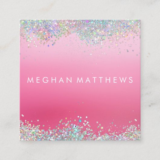 スパークルピンク美しいスタイリストスクエアビジネスカード スクエア名刺 (正面)