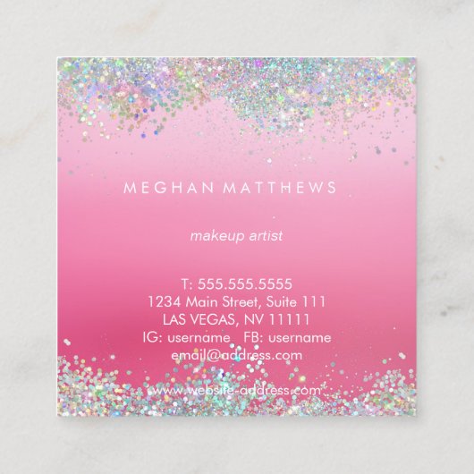 スパークルピンク美しいスタイリストスクエアビジネスカード スクエア名刺 (裏面)