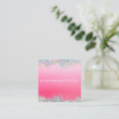 スパークルピンク美しいスタイリストスクエアビジネスカード スクエア名刺 (スタンド正面)