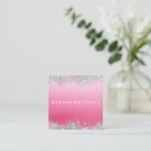 スパークルピンク美しいスタイリストスクエアビジネスカード スクエア名刺 (スタンド正面)